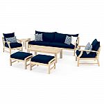 Kooper 8-Piece Wood Patio Conversation Set with Sunbrella Navy Blue Cushions $1392 and more