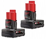 Milwaukee Two M12 REDLITHIUM XC Extended Capacity 3.0Ah Battery + M12 Compact Inflator $79