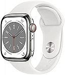 Apple Watch Series 8 [GPS + Cellular 41mm] Smart Watch w/ Silver Stainless Steel Case with White Sport Band - M/L $489.99