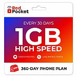 1-Yr Red Pocket Prepaid Plan: Unlimited Text, 1GB Data $94 and more