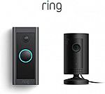 Ring Indoor Cam (Black) bundle with Ring Video Doorbell Wired $75