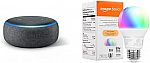 Amazon Echo Dot (3rd Gen) w/ Amazon Basics Smart Color Bulb $15