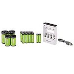 Amazon Basics 8-Pack AA + 2-Pack AAA Rechargeable Batteries + Charger + C & D Converters $11.69