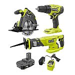 RYOBI ONE+ 18V Lithium-Ion Cordless 3-Tool Combo Kit with Battery $99 and more