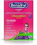 20 Count Benadryl Children's Allergy Chewables Tablets $3.45