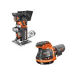 RIDGID18V OCTANE Cordless Compact Router + Orbital Sander $99