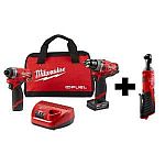 Milwaukee M12 FUEL Cordless Hammer Drill and Impact Driver Combo Kit $199