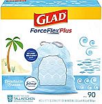 90-Count Glad Glad Forceflexplus Tall Kitchen Drawstring Trash Bags -13 Gallon $12.74