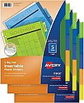 3 Sets Avery 5-Tab Plastic Binder Dividers $2