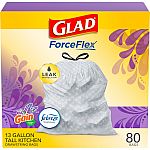 80-Pack Glad ForceFlex 13-Gallon White Plastic Kitchen Trash Bag $11.50
