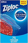 75-Count Ziploc Quart Food Storage Freezer Bags $6.70