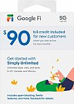 Google Fi Simply Unlimited SIM Card Kit ($90 Credit included) $30