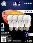 4-pack of 6w (40w equivalent) GE LED Dimmable Light Bulbs $2.97