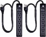 2-Pack GE 3 Ft Surge Protector 6-Outlet $10