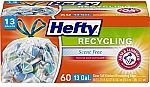 3 x 60 Count Hefty Recycling Trash Bags, Clear, 13 Gallon $17.80 