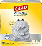 110-Ct 13-Gal GLAD Force Flex Drawstring Trash Bags $11.50