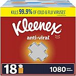 18-Boxes 60-Ct Kleenex Anti-Viral Facial Tissues $19 (Prime Members)