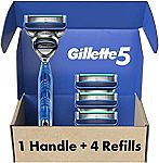 Gillette5 Men's Razor Handle + 4 Refills $9