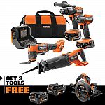 RIDGID 18V Brushless Cordless 4-Tool Combo Kit + Bonus Battery and tools $399