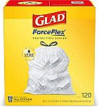 120-Ct 13-Gallon Glad ForceFlex Tall Kitchen Drawstring Trash Bags $14.65