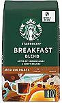 18-Oz Starbucks Medium Roast Whole Bean Coffee (Breakfast Blend) $5.50