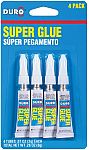 4-Pk Duro Liquid Super Glue Clear Multipurpose Adhesive $1.88