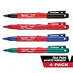 Milwaukee Inkzall Fine Point Jobsite Permanent Markers: 4-Pk $3.50, 12-Pk $10 + Free Shipping