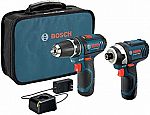 BOSCH 12V Cordless Drill/Driver and Impact Driver Tool Set $98.05
