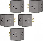 5-Pack GE 3-Outlet Extender Wall Tap Cube, 3-Prong $9.50