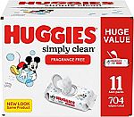 704-Count Huggies Simply Clean Baby Diaper Wipes $11.94