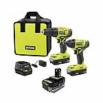 RYOBI ONE+ 18V Cordless 2-Tool Combo Kit + 3 Batteries $99