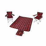 Ozark Trail 3 Piece Buffalo Plaid Camping Chairs and Blanket Combo $20