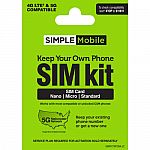 Simple Mobile Keep Your Own Phone 3-in-1 Prepaid SIM $1
