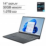 MSI Prestige 14 EVO (2022): 14" FHD IPS 300-nits, i7-1280P, 32GB LPDDR4x, 1TB SSD $999.99