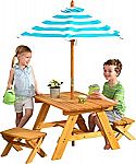 KidKraft Outdoor Wooden Table & Bench Set w/ Striped Umbrella $66