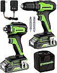 Greenworks 24V Max Cordless Brushless Drill + Impact Combo Kit + 2 Batteries $90