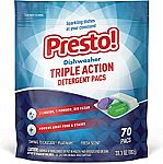 70 Count Presto! Triple Action Dishwasher Pacs $11