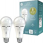 GE LED+ Battery Backup A21 Light Bulbs – 2 Pack $20