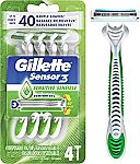 4-Count Gillette Sensor3 Sensitive Men's Disposable Razors $4.30