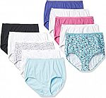 10-Pack Hanes Women's Cotton Brief Underwear (Solid/Print Mix) $10