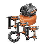 RIDGID 6 Gal. Portable Electric Pancake Air Compressor with Nailers and Stapler $199