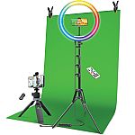 Bower 16" Multi-Color Ring Light RGB, Mini tripod, Green Screen Background $25