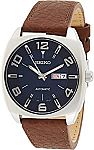 Seiko Men's SNKN37 Stainless Steel Automatic Self-Wind Watch with Brown Leather Band $109