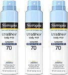 3-pack Neutrogena Ultra Sheer Body Mist SPF 70 Sunscreen Spray (5 oz) $23