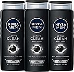 3 Pack 16.9 Fl oz Nivea Men DEEP Active Clean Charcoal Body Wash, Cleansing Body Wash with Natural Charcoal $3.79