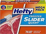 74-Ct Hefty Slider Freezer Storage Bags, Quart Size $6.55