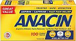 100 Count Anacin Fast Pain Relief, Aspirin + Caffeine Pain Reliever Tablets $4.46