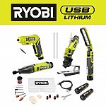 RYOBI 4-Tool USB Lithium Project Kit w/ 2 Ah Batteries + Charging Cable $99