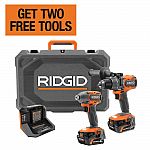 Ridgid 18V Brushless 2-Tool Combo Kit + Two Free Tools $379