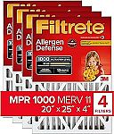 4-pack Filtrete 20x25x4 MPR 1000, MERV 11 Pleated 4-Inch Air Filters $36